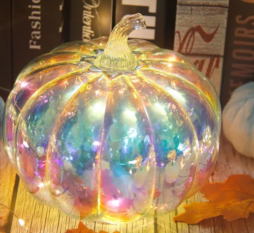 Vista 11 de Mercury Glass Pumpkin Light with Timer, with 10 Fairy Lights Inside,Battery Operated Led Pumpkin Light,Ideal for Halloween Fall Decoration