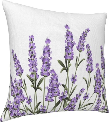 Vista 2 de Fundas de almohada de flores de lavanda moradas con ilustración vectorial floral, funda de almohada decorativa para el hogar, sofá, oficina, 18 x 18
