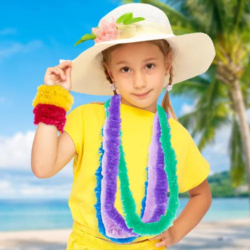 Vista 5 de ArtCreativity Leis hawaianas de plástico, juego de 48, suministros y decoraciones para fiestas Luau, collares florales tropicales hawaianos