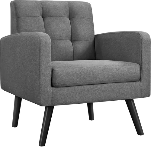 Vista 10 de Yaheetech - Sillas de acento de mediados de siglo, silla moderna tapizada de piel sintética para sala de estar, sillón acogedor con respaldo