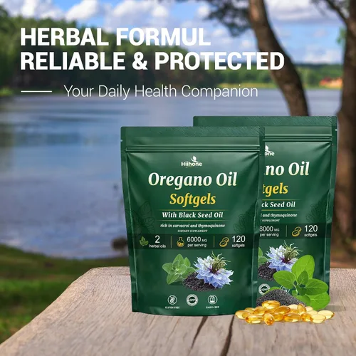 Vista 8 de Cápsulas blandas de aceite de orégano - Aceite de orégano con aceite de semilla negra, formulado con Carvacrol 165mg y timoquinona, 240 cápsulas