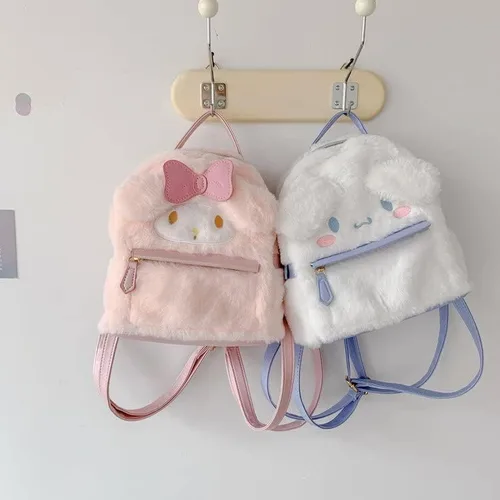 Vista 9 de ocypet Mochila de felpa de dibujos animados lindo suave y peludo, bolso Kawaii para niñas con llavero, Style-1