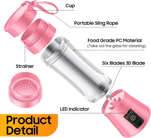 Vista 8 de Personal On-the-Go Handheld Single Blender, Freshly Squeezed in Home/Office Pink