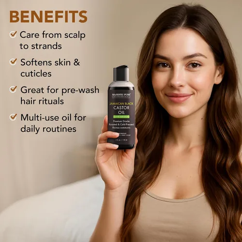 Vista 5 de Majestic Pure Aceite de ricino negro jamaicano, 100% puro y natural, grado premium, prensado en frío, sin hexano, para cabello, pestañas, cejas