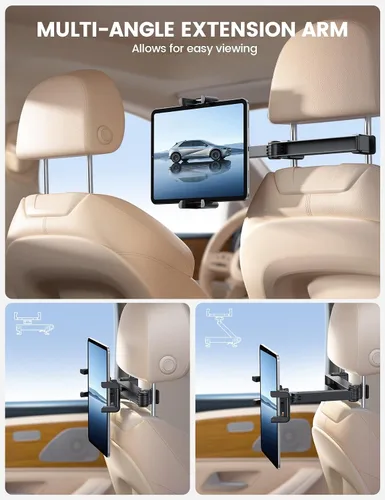 Vista 8 de Lamicall Soporte para Tableta de Reposacabezas de Coche - [Bloqueable] [Compatible con Fundas Gruesas] [Clip Plegable] Soporte para Tableta