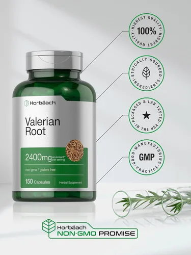 Vista 6 de Horbäach Cápsulas de raíz de valeriana 150 unidades Suplemento de extracto Sin OMG, sin gluten