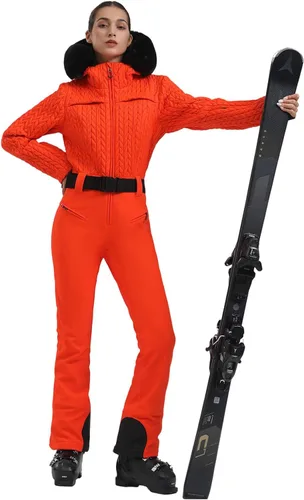 Vista 39 de GSOU SNOW Traje de esquí para mujer, traje de nieve delgado de una pieza, chaqueta de nieve, impermeable, resistente al viento, deportes al aire