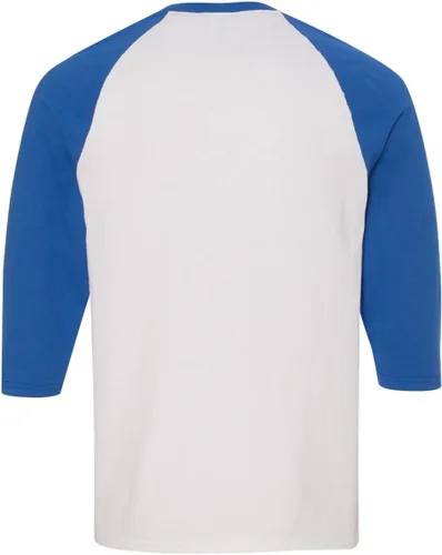 Vista 2 de Gildan Camiseta raglán 3/4 de algodón pesado para adultos, estilo G5700, paquete de 2 Azul/Blanco