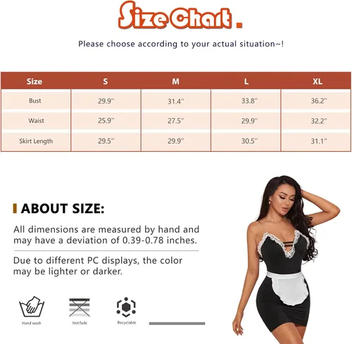 Vista 6 de Disfraz sexy para mujer de sirvienta, con cuello en V y encaje