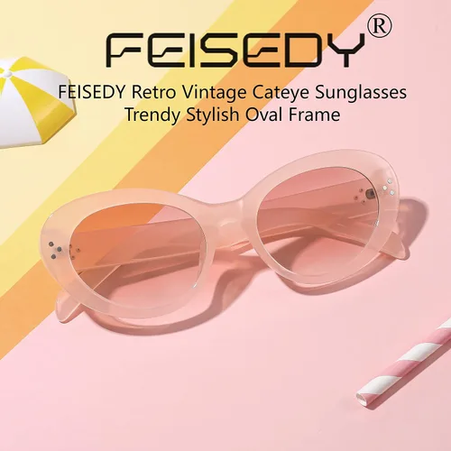 Vista 6 de FEISEDY Y2k - Gafas de sol ovaladas para mujer gruesas atrevidas estilo retro con efecto de ojo de gato redondo B2313