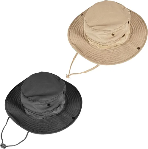 Vista 7 de Sombreros de sol para hombres y mujeres, sombrero de cubo UPF 50+, sombrero Boonie plegable, protección UV, senderismo, playa, pesca, safari