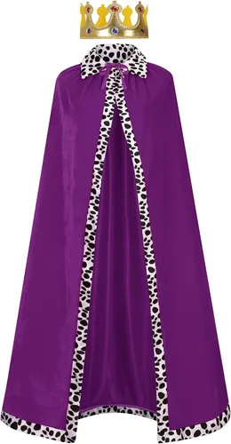 Vista 2 de Disfraz de cosplay de King Queen, actuaciones escénicas para fiesta de Halloween, accesorio de capa roja con corona, unisex, para adultos y niños