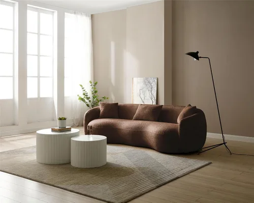Vista 10 de Moderno sofá curvado de 4 asientos en tela transpirable 93.6 pulgadas de ancho elegante sofá de sala de estar con marco de madera maciza