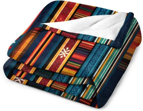 Vista 3 de Manta bohemia mexicana retro a rayas multicolor, manta bohemia étnica cálida de 30 x 40 pulgadas, suave manta de felpa mullida y acogedora manta