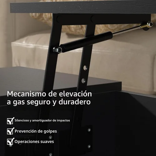 Vista 5 de Mesa de centro moderna con tapa elevadora con almacenamiento oculto para sala de estar, mesa de piso con elevador, mesa central de madera