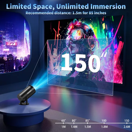 Vista 8 de Mini proyector 4K compatible con 1080P FHD - Keystone automático 270° giratorio, WiFi 6 y Bluetooth 5.2, Smart Android TV OS, proyector portátil