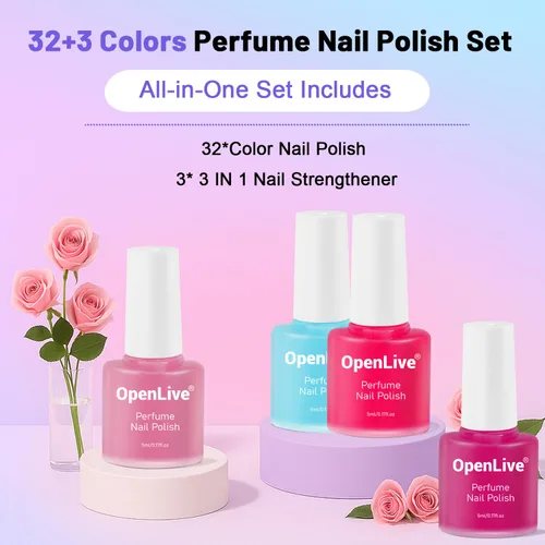 Vista 6 de OpenLive Juego de esmaltes de uñas de perfume de 32 colores, rojo, rosa y verde, juego de esmalte de uñas de secado rápido para mujeres, salón
