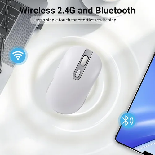Vista 2 de Ratón inalámbrico, 3 modos Bluetooth 5.0 y 4.0, 2.4G, recargable, ergonómico, con 6 botones, para computadora portátil, PC, Mac, iPad procomputadora