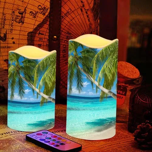 Vista 5 de Jeiento Velas de pilar sin llama con temática de estrellas de mar, sin llama, parpadeantes, funciona con pilas, velas eléctricas LED con control