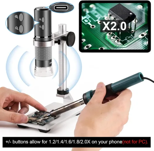 Vista 3 de Microscopio 4K con soporte profesional para iPhone Android PC, 50-1000X Microscopio digital USB endoscopio HD cámara para todos los teléfonos