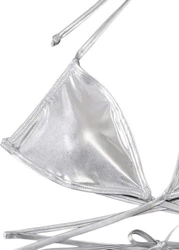 Vista 3 de SweatyRocks Traje de baño metálico de dos piezas con encaje triangular para mujer