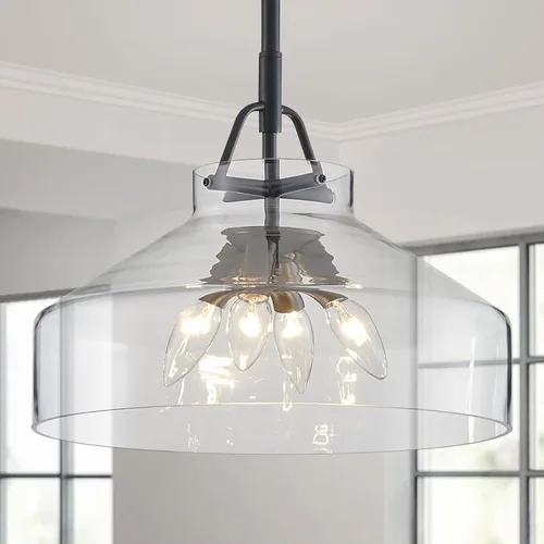Vista 10 de WUZUPS Candelabro rústico rústico industrial redondo para techo, lámpara LED con pantallas de vidrio transparente para comedor, cocina, isla, Dorado
