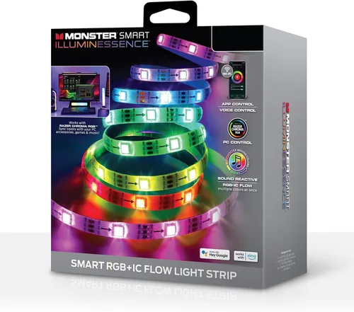 Vista 9 de Monster Tira de luces LED inteligentes RGB+IC de 25 pies, tira de luces reactivas de sonido para dormitorio, control de aplicación y voz, tira