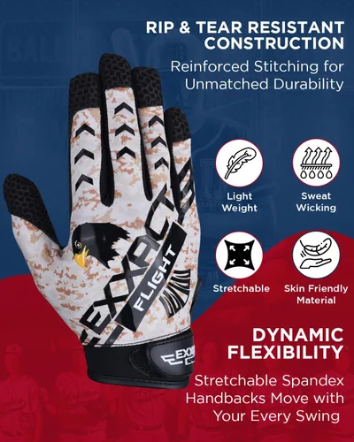 Vista 5 de Exxact Sports Guantes de bateo de béisbol para jóvenes y adultos con palma de cuero texturizada, guantes de bateo de sóftbol para mujeres/hombres