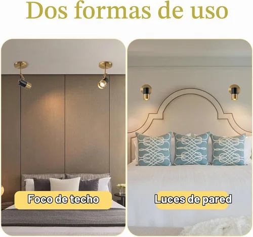 Vista 4 de Foco de Techo Moderno, Luces Spot GU10 para Interiores con Pivote de 350°, Paquete de 2 Focos Direccionales Ajustables para Interiores, Luz de Negro