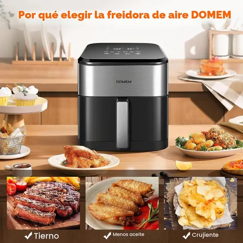 Vista 4 de Freidora de aire de gran capacidad de 6.2 cuartos de galón de 1500 W con cesta antiadherente, freidora de aire multifunción 8 en 1 con preajuste