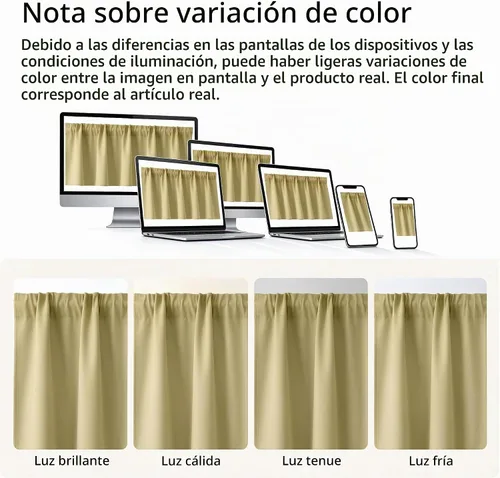 Vista 8 de Cenefa Beige Oscurecedora para Ventana, Cortina Corta con Bolsillo para Barra, Cenefa Primitiva para Sala de Estar, Baño, Guardería, Cocina, Ventana