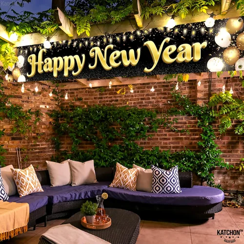 Vista 3 de KatchOn, Pancarta Grande de Feliz Año Nuevo 2026-120x20 Pulgadas Pancarta de NYE Letrero de Feliz Año Nuevo para el Jardín para Decoraciones