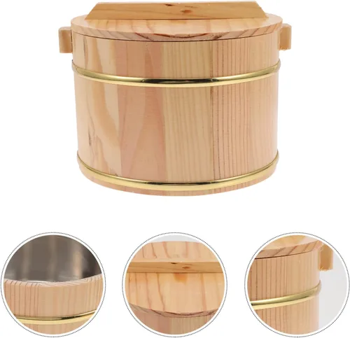Vista 4 de Barril de arroz de madera Cubo de arroz Cocina de madera: barril de madera al vapor Sushi Arroz Enfriador Tazón de arroz Cuenco de arroz Tina
