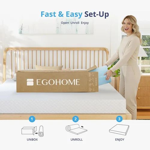 Vista 6 de EGOHOME Cubrecolchón de espuma viscoelástica individual de 2 pulgadas, con infusión de gel refrescante Azul