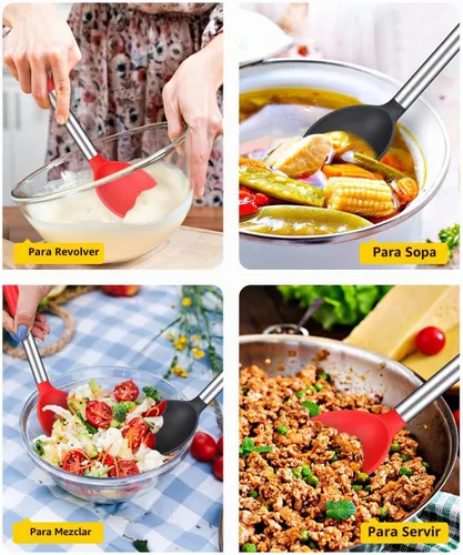 Vista 3 de BUNDLEPRO Cucharas de cocina de silicona para utensilios de cocina Negro-rojo