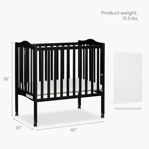 Vista 3 de Cuna lateral portátil plegable ligera 2 en 1, de Dream on Me, Cuna, Negro