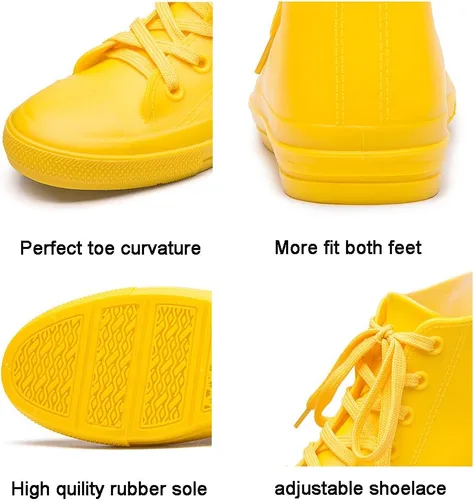 Vista 4 de DKSUKO Botas de lluvia para mujer, impermeables, con cordones, antideslizantes, para jardín
