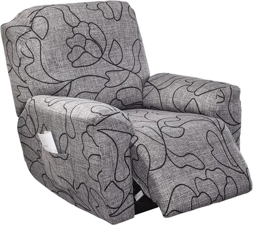 Vista 23 de NILUOH Funda para sillón reclinable, 4 piezas, elástica, estampada, con bolsillo lateral, funda para sofá reclinable, antideslizante, ajustable, 16