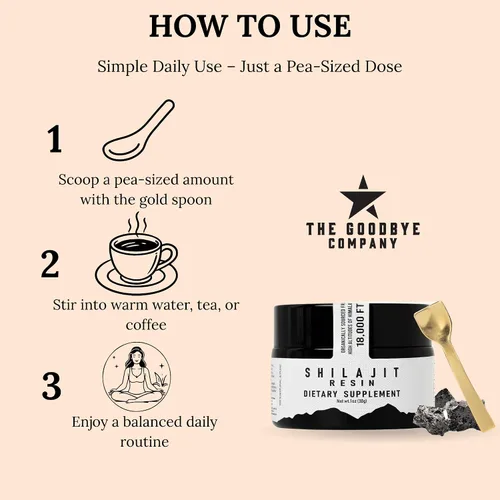 Vista 5 de The Goodbye Company Resina pura Shilajit – Orgánica con más de 85 oligoelementos y ácido fúlvico puro; para hombres y mujeres, impulso de energía