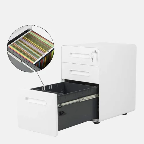 Vista 5 de ApexDesk Archivador móvil de metal vertical de 3 cajones con llaves de bloqueo - Panel frontal gris claro/cuerpo blanco