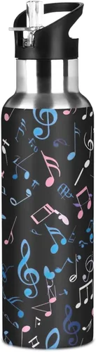 Vista 8 de Colorful Musical Notes Insulated Stainless Steel Water Bottle with Straw 20 Oz Leakproof Water Bottles, BPA-Free Sports Water Bottle with Straw