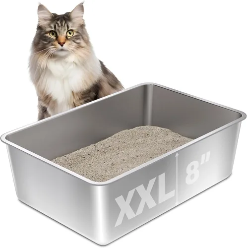 Vista 16 de Caja de arena de acero inoxidable con tapa, caja de arena de metal para gatitos, cajas de arena de entrada baja con pala y alfombra, caja de arena