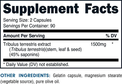 Vista 2 de Bucked Up Tribulus 1500mg por porción, esenciales (90 porciones, 180 cápsulas)