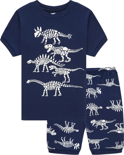 Vista 19 de Pijamas para niños, 100% algodón, 2 piezas, manga corta, conjunto de ropa de dormir de verano para niños, 3t-10t 01 Gris/Estampado De Excavadora