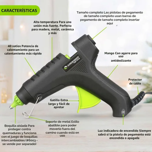 Vista 3 de Surebonder Kit de pistola de pegamento caliente de alta temperatura con 20 barras de pegamento multiusos de tamaño completo incluidas, perfecto