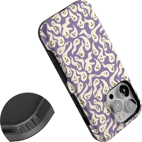 Vista 9 de Casely iPhone 14 Pro Case All Boo'd Up Purple Ghost Compatible with MagSafe Classic Ultra Thin Design