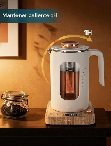 Vista 7 de INTASTING Hervidor de té eléctrico, hervidor eléctrico con infusor de té, control de temperatura de perilla de ±1 ℉, vidrio sin BPA, calentamiento