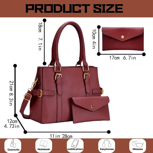 Vista 5 de Bolsos de mano de cuero de moda para mujer, bolso de hombro, asa superior, bolso de otoño