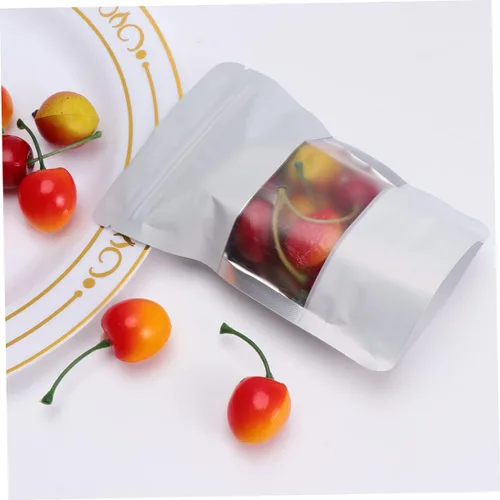 Vista 8 de 100 bolsas resellables con cremallera aluminizadas con soporte de ventana transparente, bolsa de almacenamiento para frutos secos, semillas de té