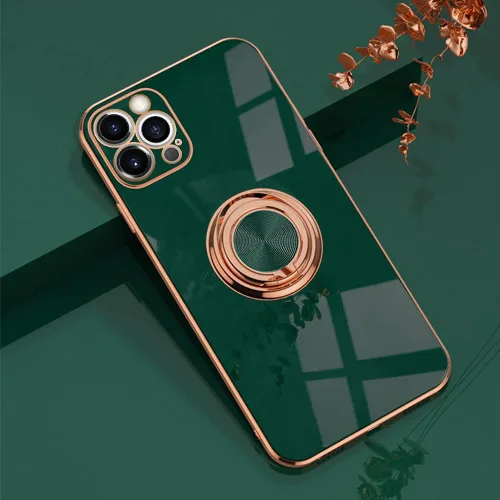 Vista 24 de Compatible con iPhone 11 Kickstand, anillo de rotación de 360 grados integrado con borde de oro rosa brillante que funciona con soporte magnético